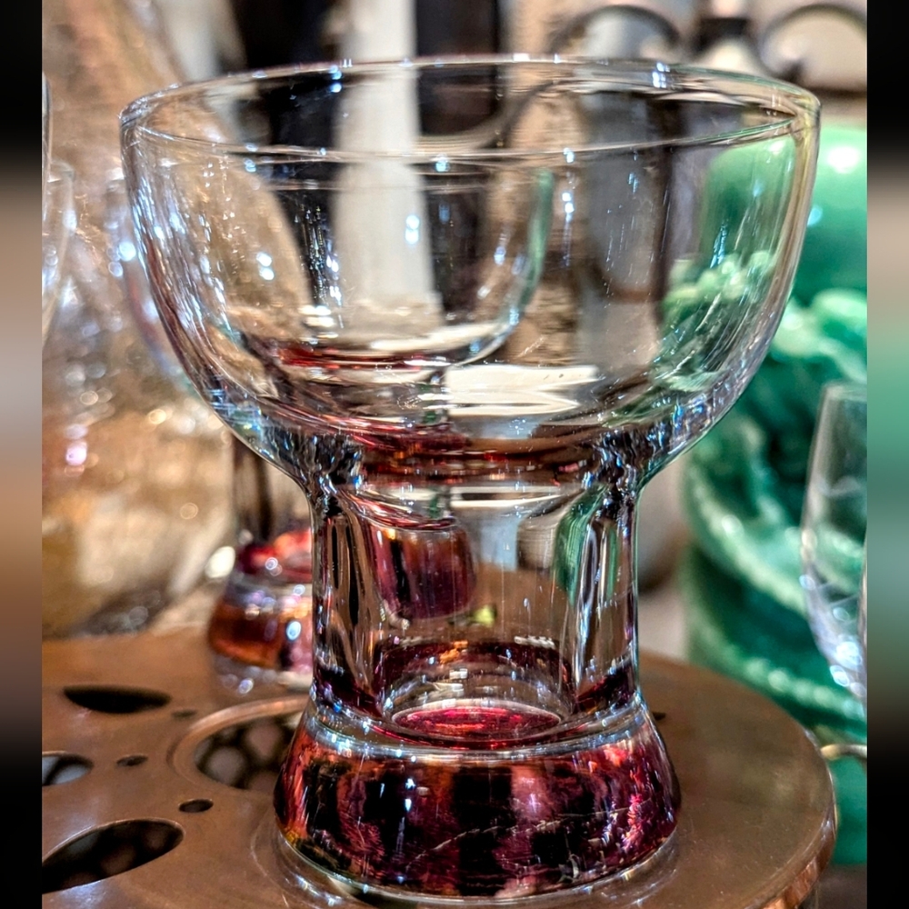 Hand Blown Clear Glass With Flash Rose Red Bottom Liquor/Shot Glass Set Of 5